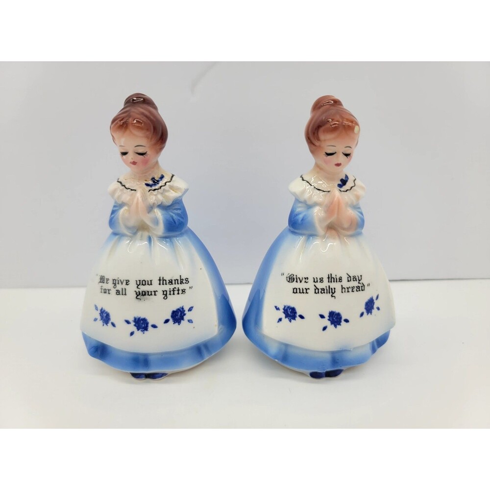 Vintage Enesco Blue Prayer Praying Girls Salt &* Pepper Shakers